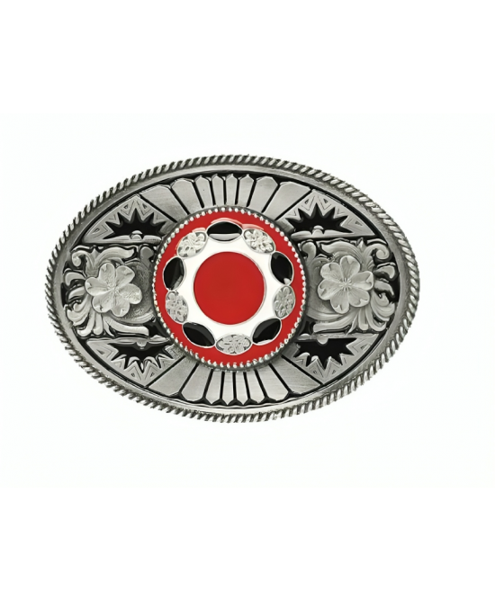 Belt Buckle - Oval with Stone Red