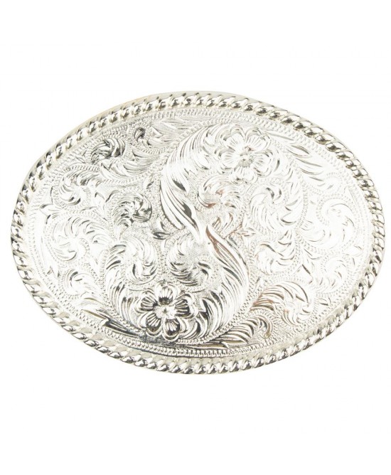 Belt Buckle - Engraved Scroll Floral Rope Edge