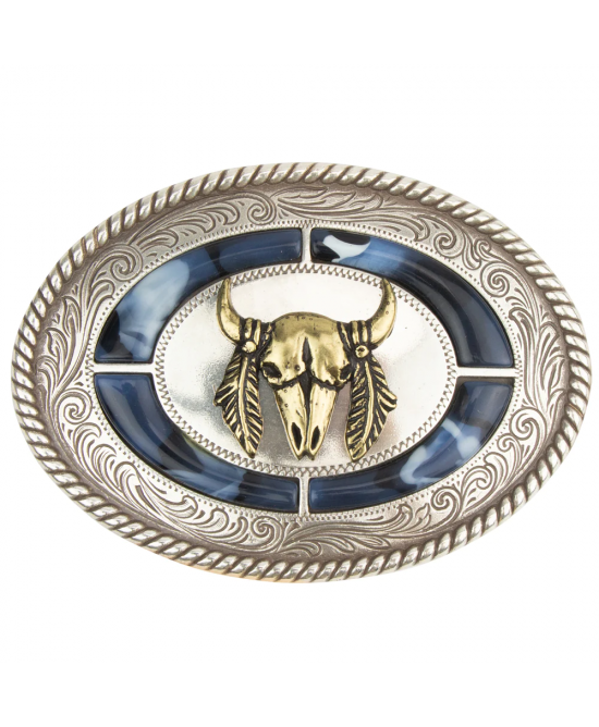 Belt Buckle -  Bull Skull With Stones Gold & Silver Plated