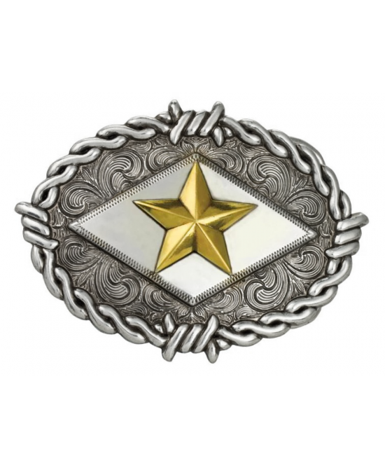 Belt Buckle - Two Tone Barbed Wire Star Trophy 