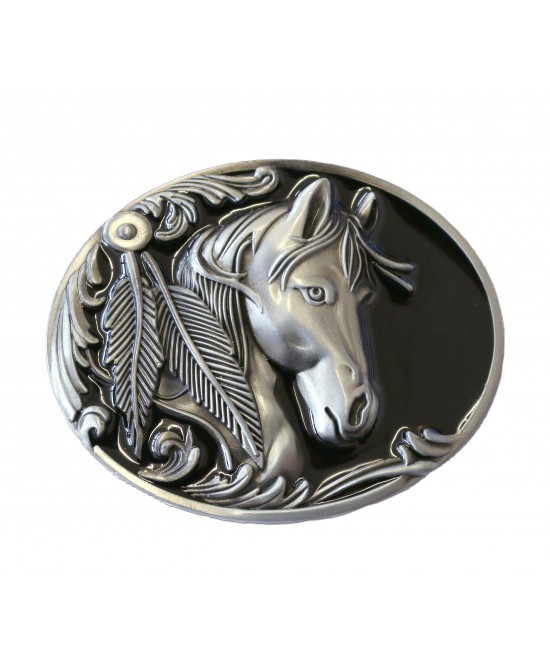 Belt Buckle -  Horse with Feather