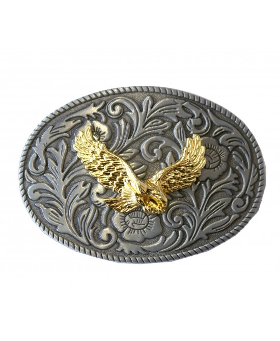 Belt Buckle -  Eagle Gold Scroll Silver