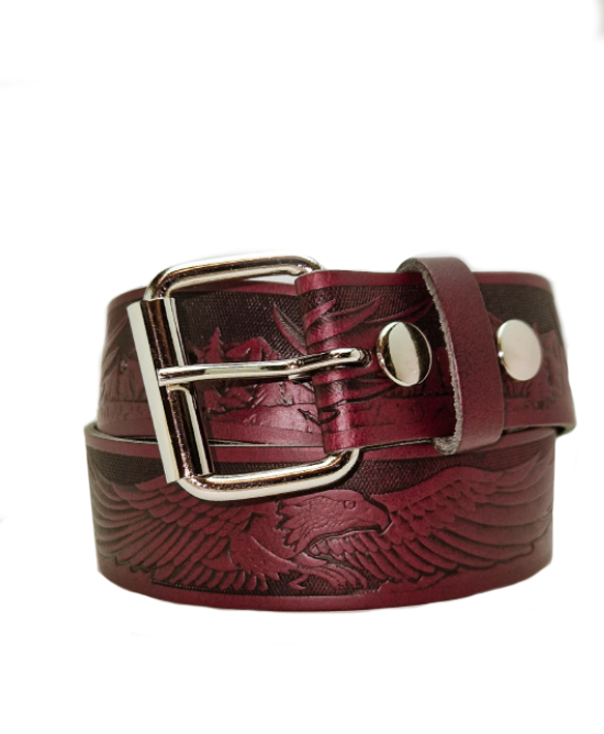 Leather Belt - Flying Eagle Burgundy