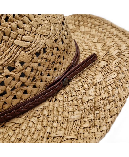 Straw Western Hat with Brown Hat Band