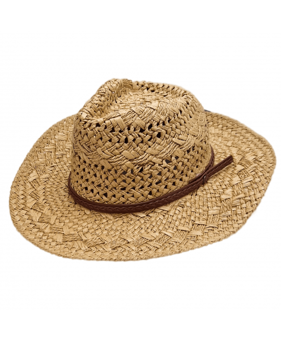 Straw Western Hat with Brown Hat Band