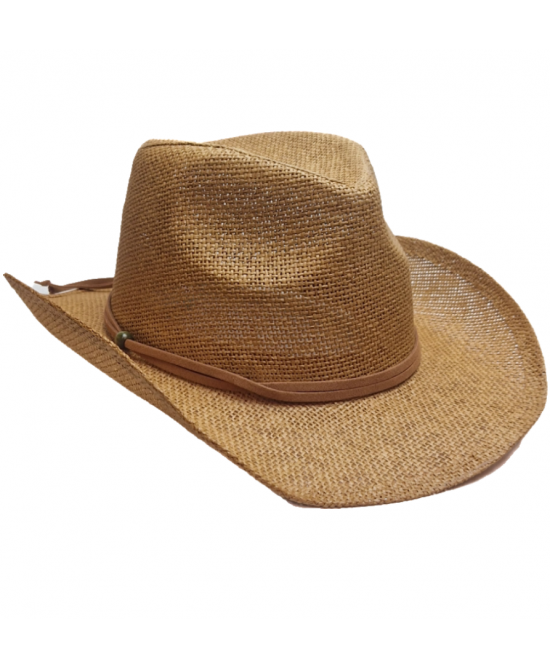 Straw Western Hat with Brown Hatband - Dune